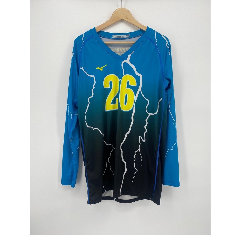 Mizuno Volleyball Jersey Unisex XL Blue Black Excellent Lightning Graphic 26